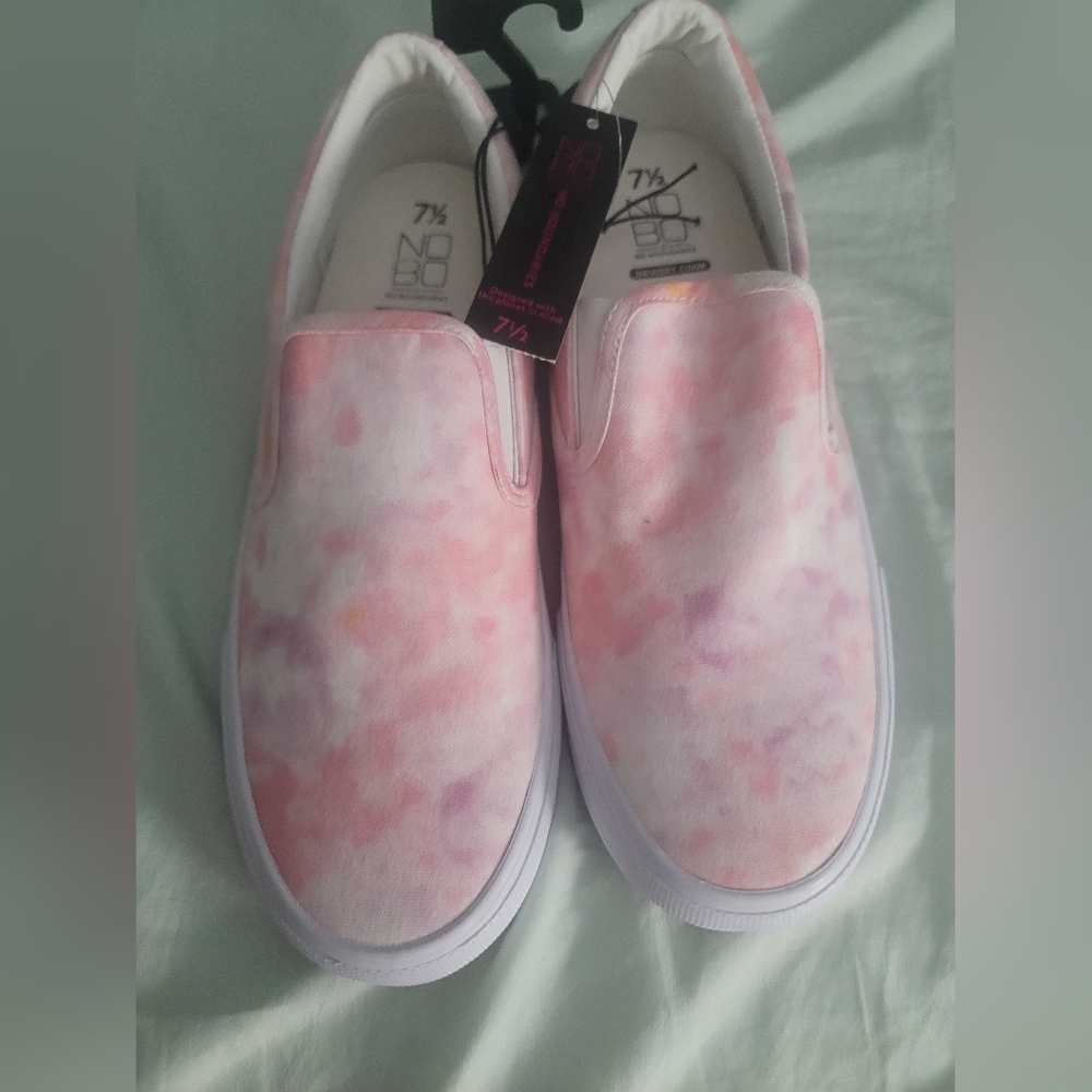 NOBO Pink and White Slip-On Sneakers Casual Comfort
